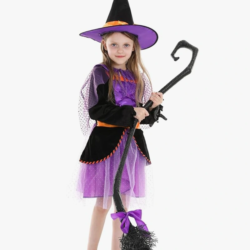 Halloweenské focení Fialové třpytivé dětské čarodějnické šaty